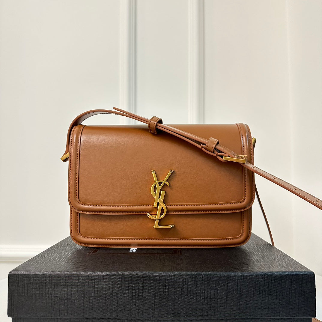 SAINT LAURENT SOLFERINO 23 SATCHEL IN BOX CINNAMON BROWN CALFSKIN