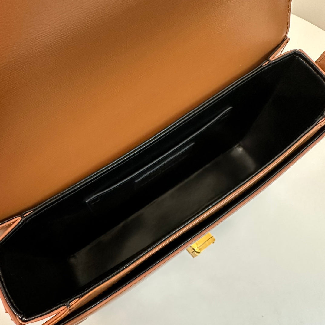 SAINT LAURENT SOLFERINO 23 SATCHEL IN BOX CINNAMON BROWN CALFSKIN