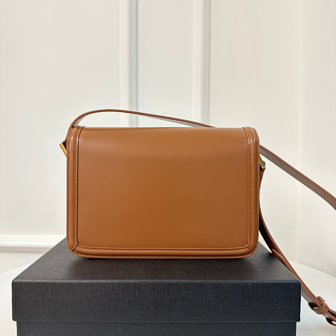 SAINT LAURENT SOLFERINO 23 SATCHEL IN BOX CINNAMON BROWN CALFSKIN