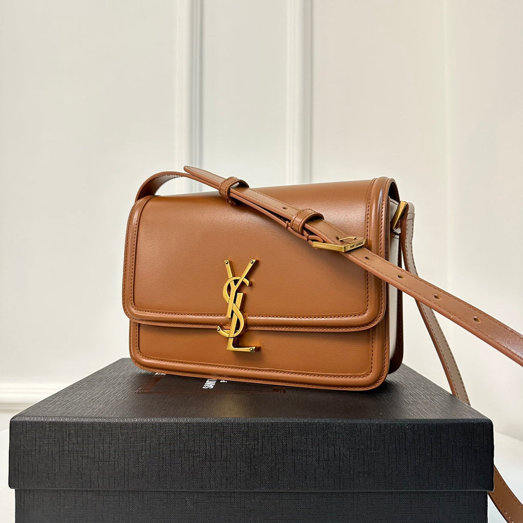 SAINT LAURENT SOLFERINO 23 SATCHEL IN BOX CINNAMON BROWN CALFSKIN