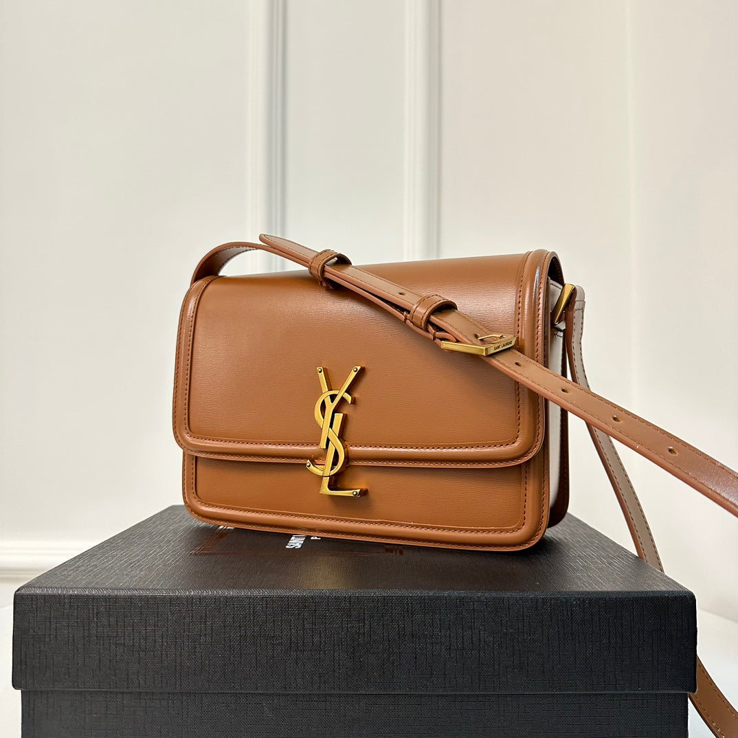 SAINT LAURENT SOLFERINO 23 SATCHEL IN BOX CINNAMON BROWN CALFSKIN