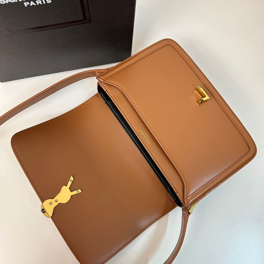 SAINT LAURENT SOLFERINO 23 SATCHEL IN BOX CINNAMON BROWN CALFSKIN