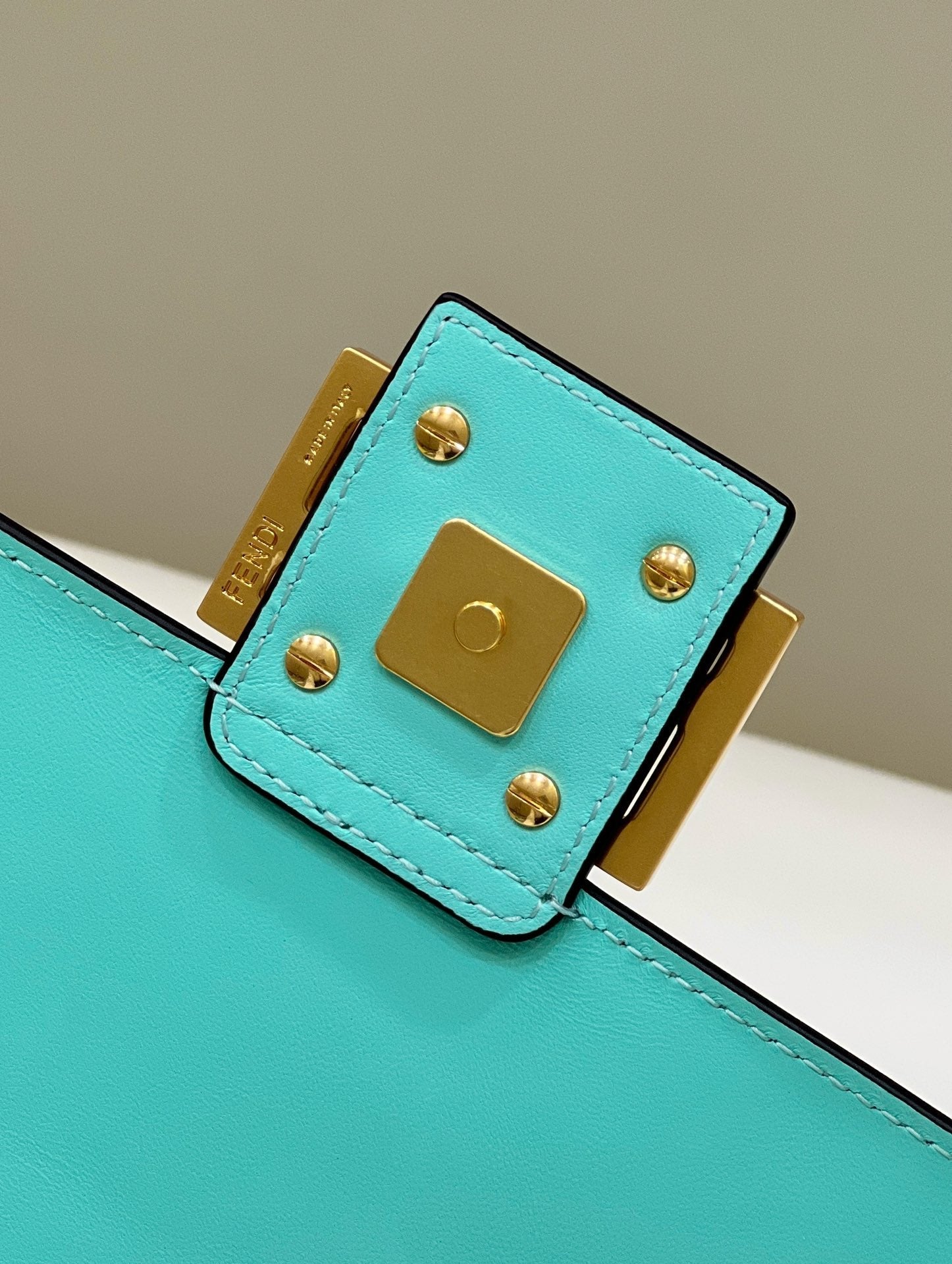 FENDI BAGUETTE WITH FF MOTIF 27 IN TURQUOISE SOFT LAMBSKIN GOLD HARDWARE