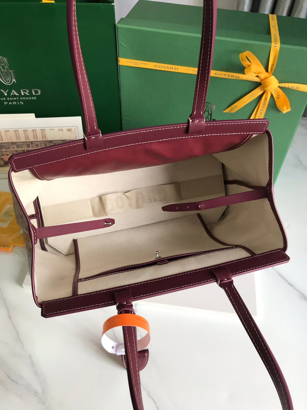 GOYARD BELLECHASSE BIAUDE PM BAG 36 IN WINE RED GOYARDINE CANVAS AND CALFSKIN TRIM
