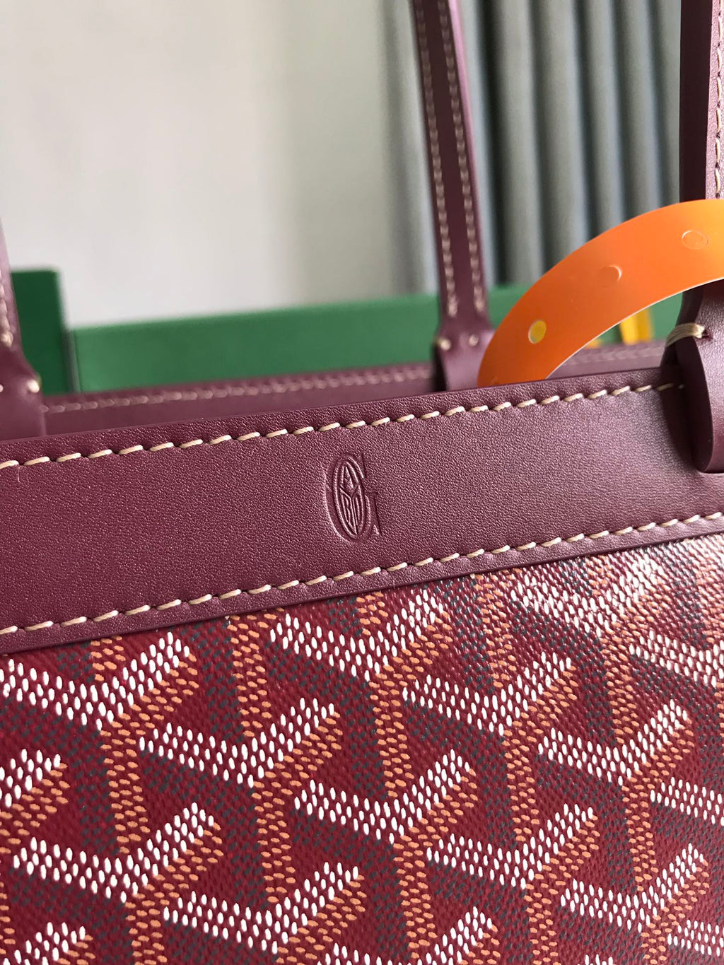 GOYARD BELLECHASSE BIAUDE PM BAG 36 IN WINE RED GOYARDINE CANVAS AND CALFSKIN TRIM