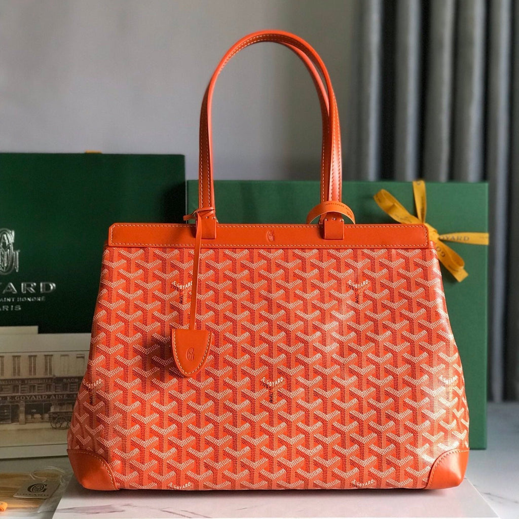 GOYARD BELLECHASSE BIAUDE PM BAG 36 IN ORANGE GOYARDINE CANVAS AND CALFSKIN TRIM