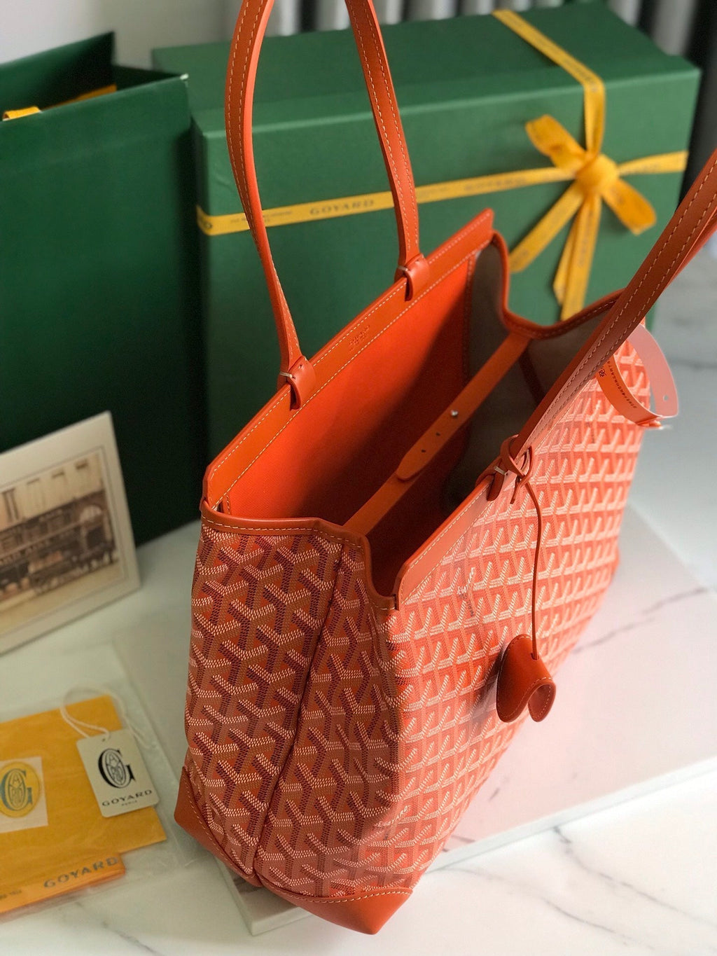 GOYARD BELLECHASSE BIAUDE PM BAG 36 IN ORANGE GOYARDINE CANVAS AND CALFSKIN TRIM