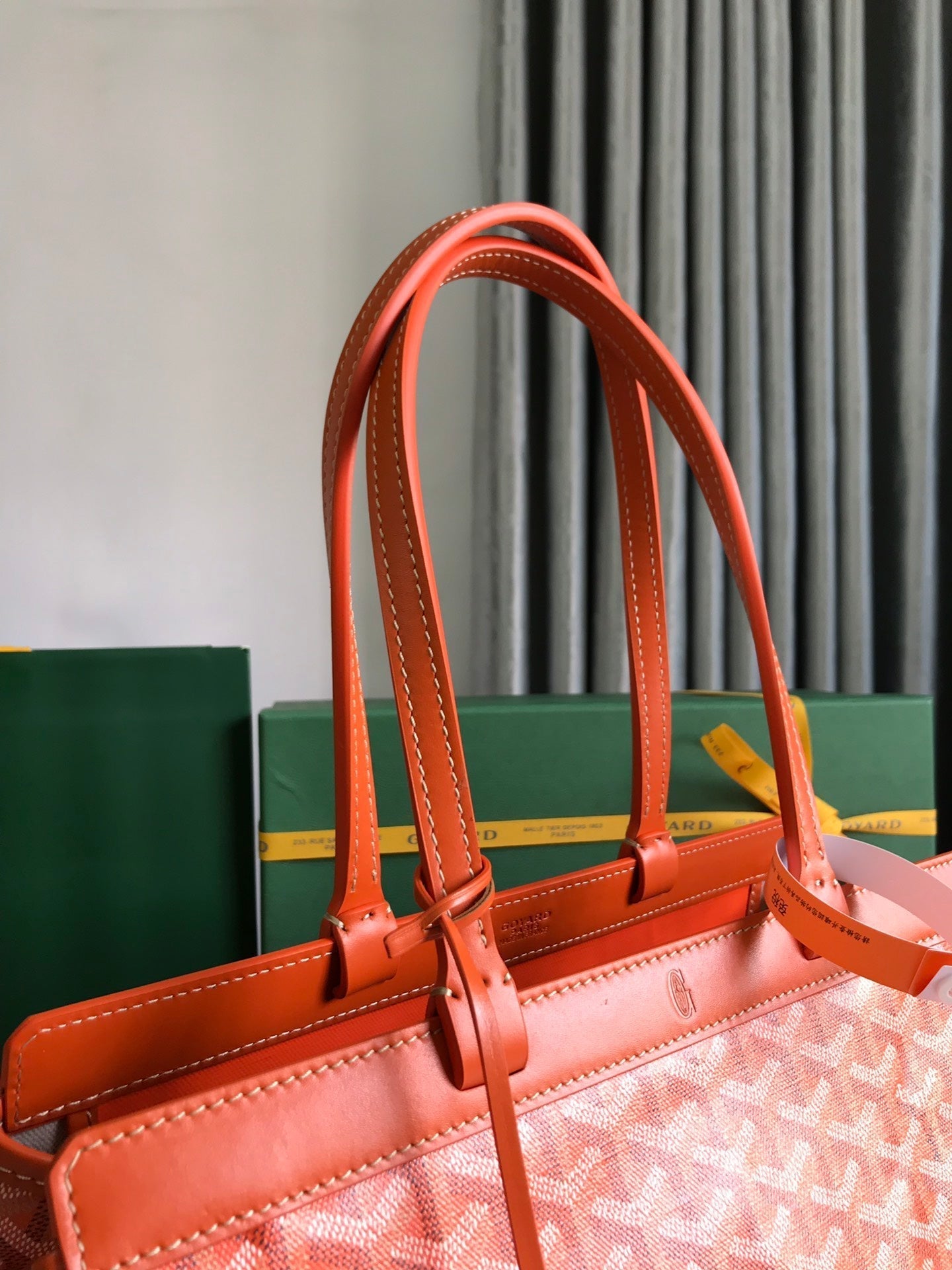 GOYARD BELLECHASSE BIAUDE PM BAG 36 IN ORANGE GOYARDINE CANVAS AND CALFSKIN TRIM