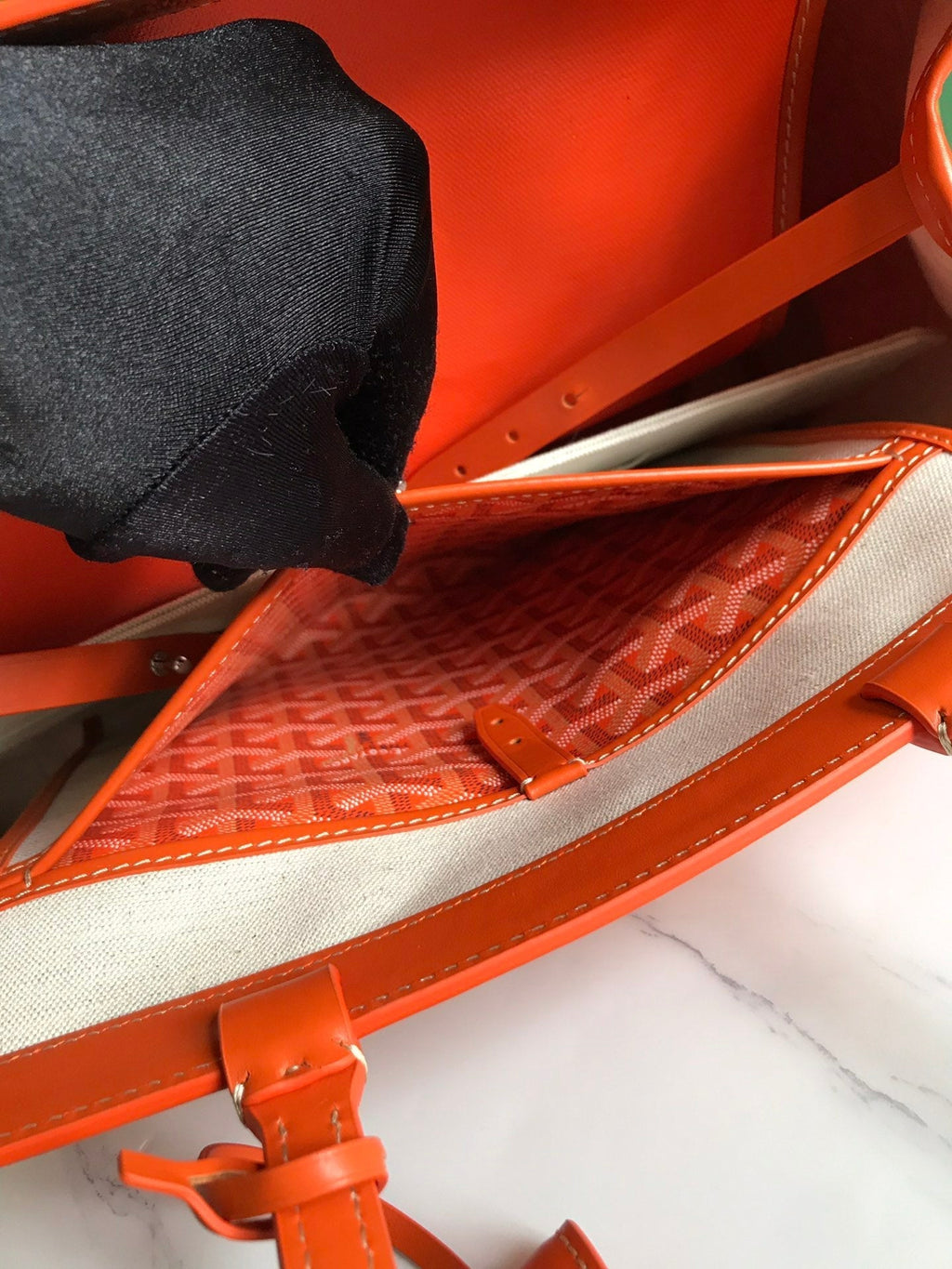 GOYARD BELLECHASSE BIAUDE PM BAG 36 IN ORANGE GOYARDINE CANVAS AND CALFSKIN TRIM