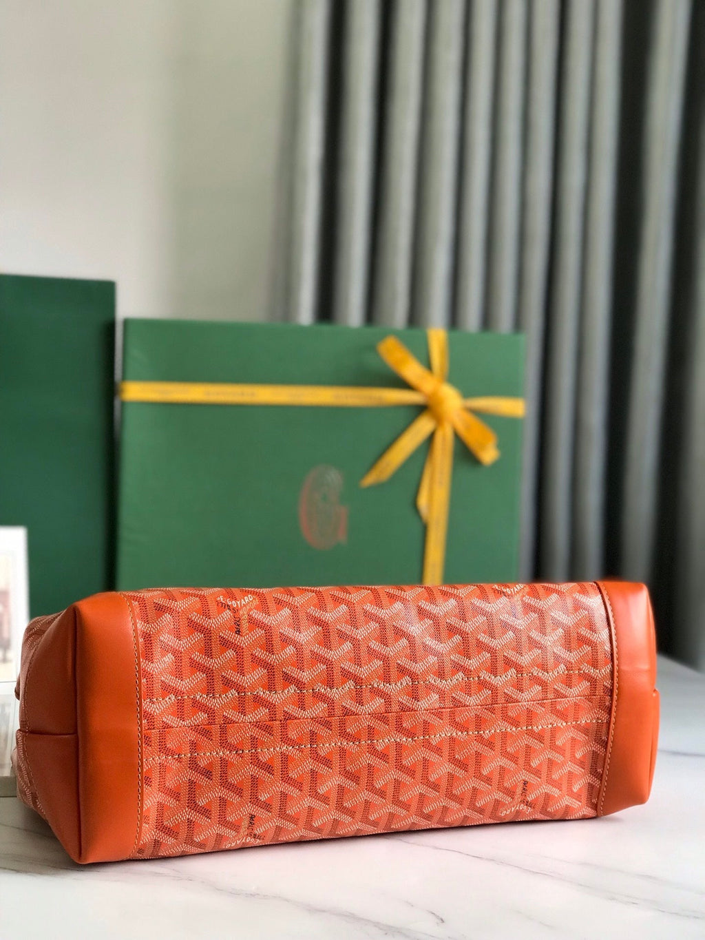 GOYARD BELLECHASSE BIAUDE PM BAG 36 IN ORANGE GOYARDINE CANVAS AND CALFSKIN TRIM