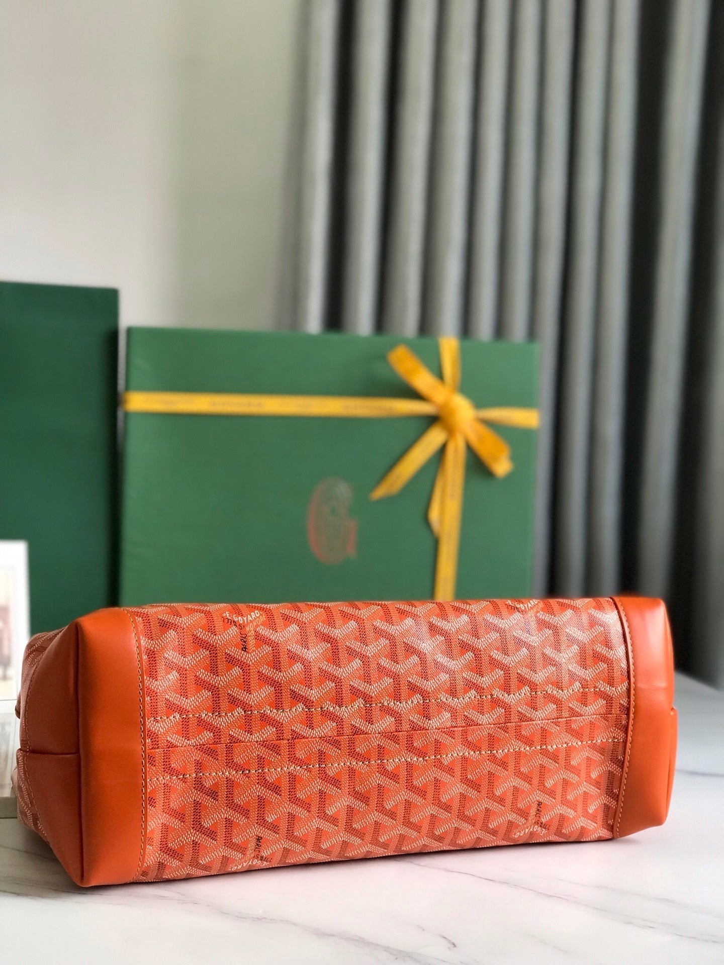 GOYARD BELLECHASSE BIAUDE PM BAG 36 IN ORANGE GOYARDINE CANVAS AND CALFSKIN TRIM