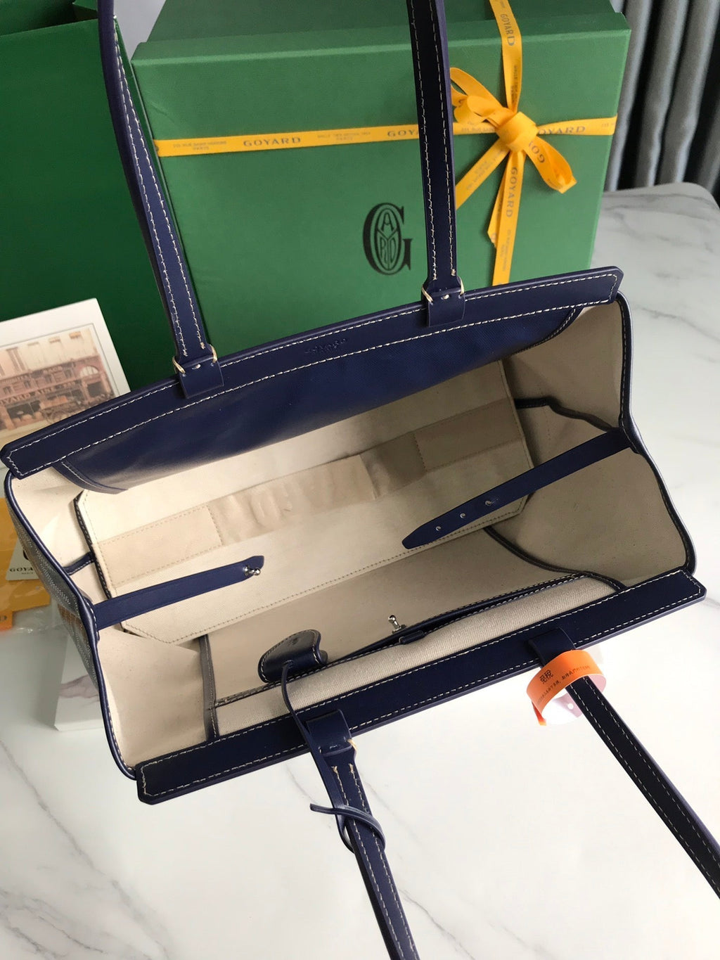GOYARD BELLECHASSE BIAUDE PM BAG 36 IN NAVY BLUE GOYARDINE CANVAS AND CALFSKIN TRIM