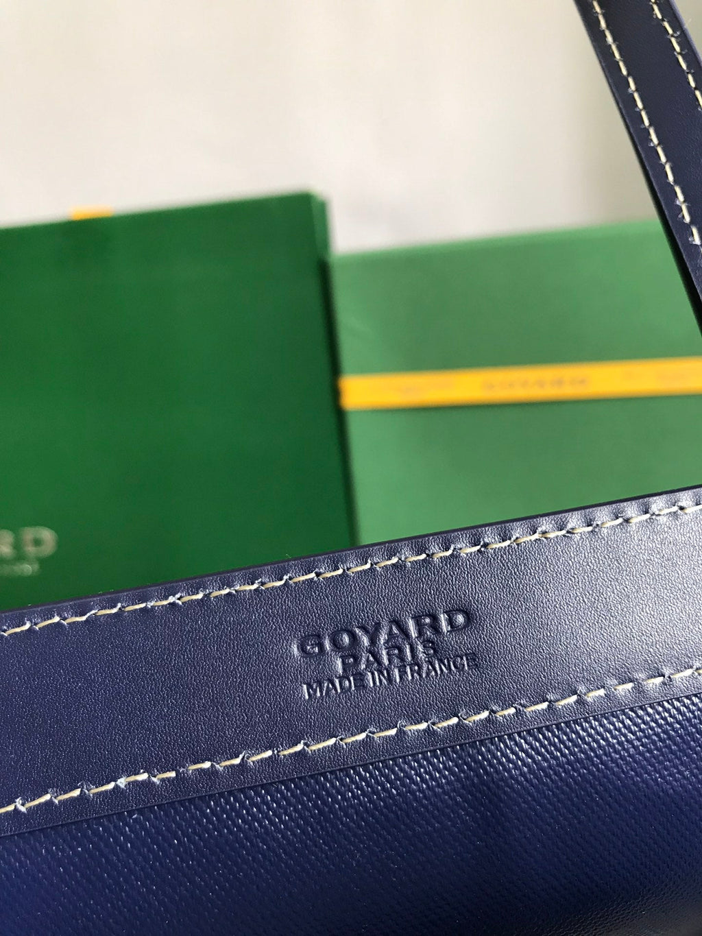 GOYARD BELLECHASSE BIAUDE PM BAG 36 IN NAVY BLUE GOYARDINE CANVAS AND CALFSKIN TRIM