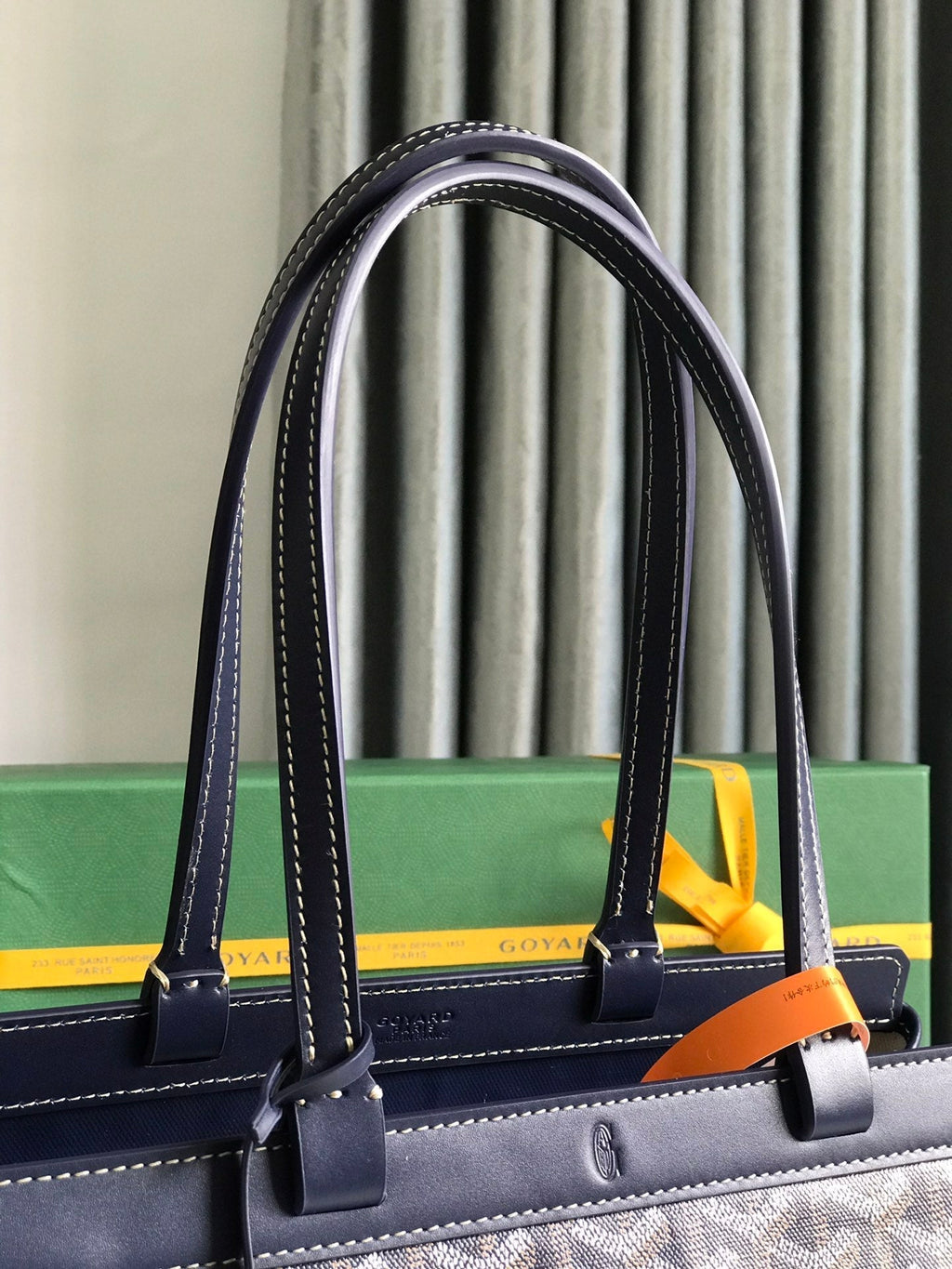 GOYARD BELLECHASSE BIAUDE PM BAG 36 IN NAVY BLUE GOYARDINE CANVAS AND CALFSKIN TRIM