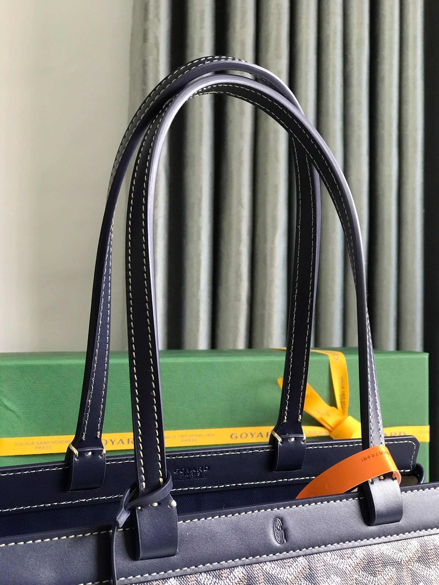 GOYARD BELLECHASSE BIAUDE PM BAG 36 IN NAVY BLUE GOYARDINE CANVAS AND CALFSKIN TRIM
