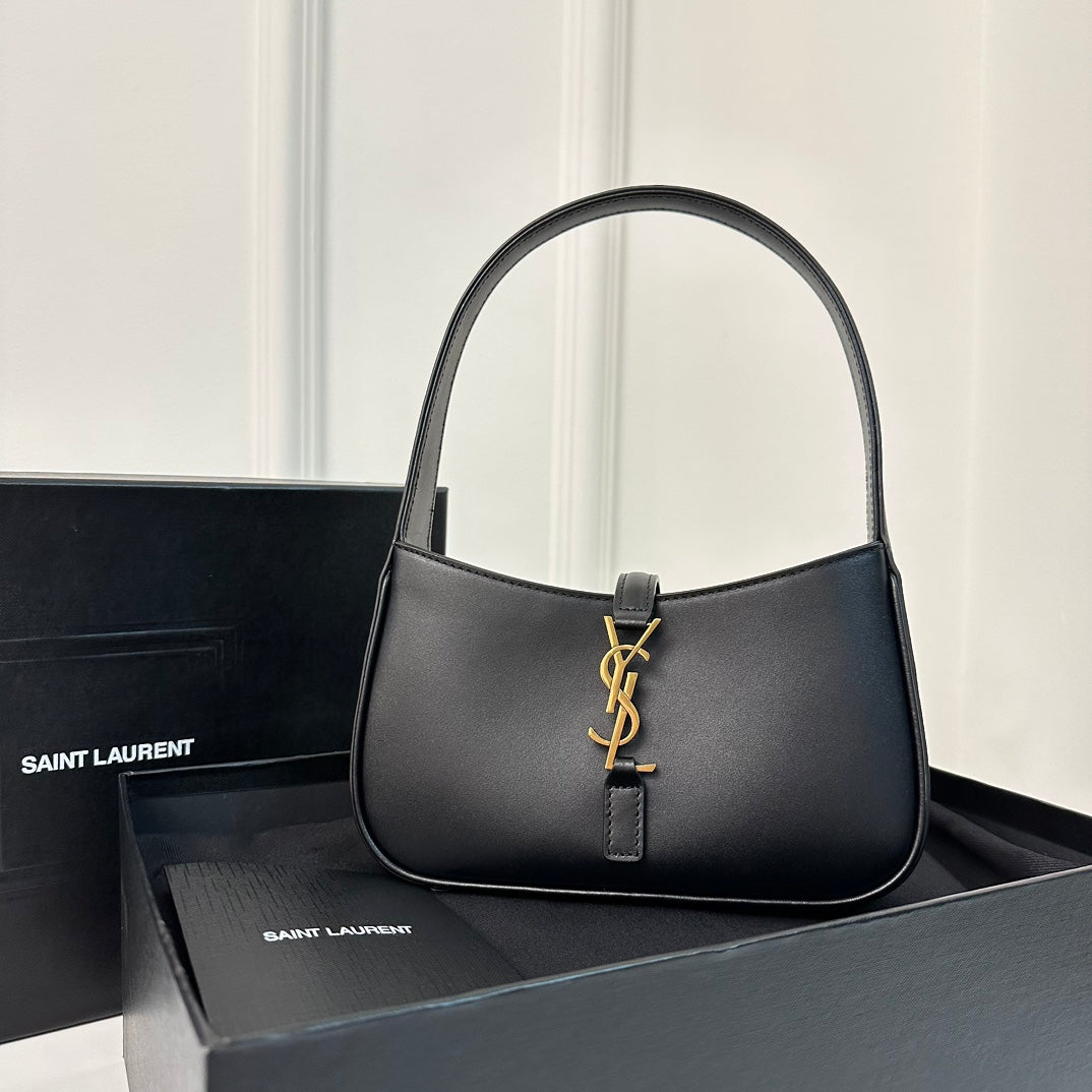 SAINT LAURENT MINI 19 BLACK SMOOTH CALFSKIN HOBO
