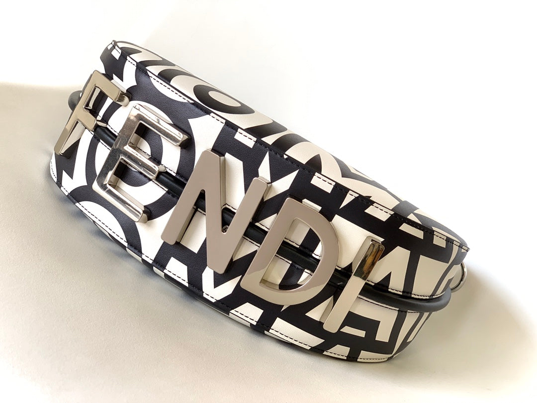 FENDI FENDIGRAPHY SMALL 29 IN WHITE MIX BLACK SMOOTH CALFSKIN SILVER HARDWARE