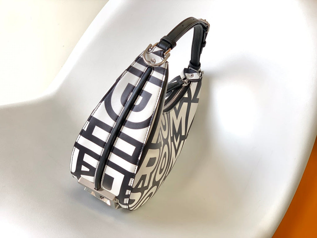FENDI FENDIGRAPHY SMALL 29 IN WHITE MIX BLACK SMOOTH CALFSKIN SILVER HARDWARE