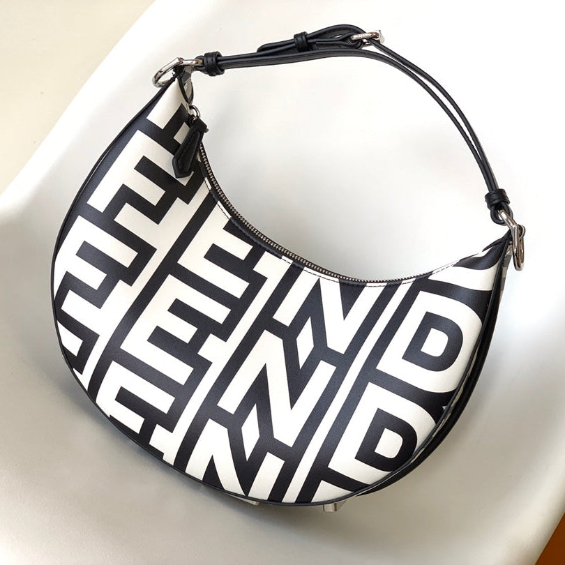 FENDI FENDIGRAPHY SMALL 29 IN WHITE MIX BLACK SMOOTH CALFSKIN SILVER HARDWARE