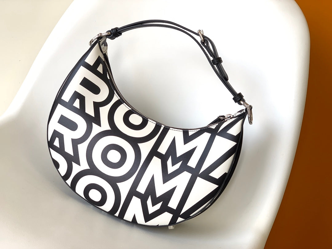 FENDI FENDIGRAPHY SMALL 29 IN WHITE MIX BLACK SMOOTH CALFSKIN SILVER HARDWARE