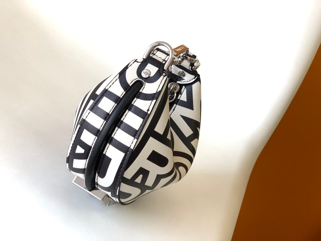 FENDI FENDIGRAPHY MINI 16 IN WHITE MIX BLACK SMOOTH CALFSKIN SILVER HARDWARE