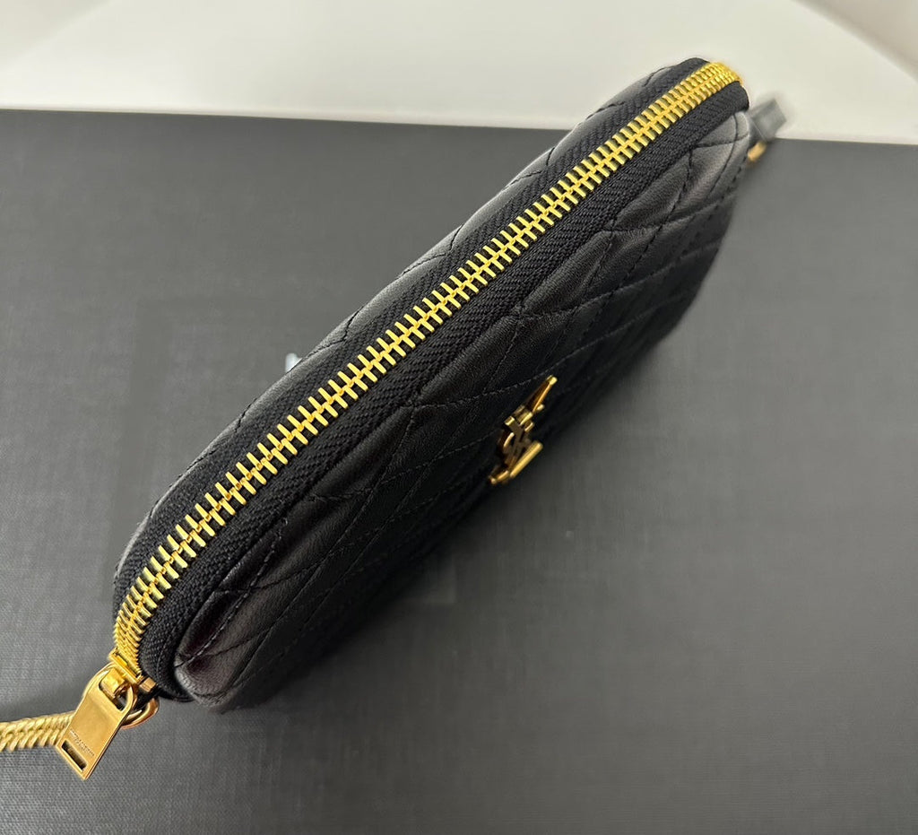 SAINT LAURENT GABY 19 ZIPPED POUCH IN QUILTED BLACK LAMBSKIN
