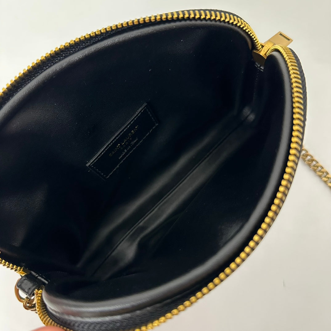 SAINT LAURENT GABY 19 ZIPPED POUCH IN QUILTED BLACK LAMBSKIN