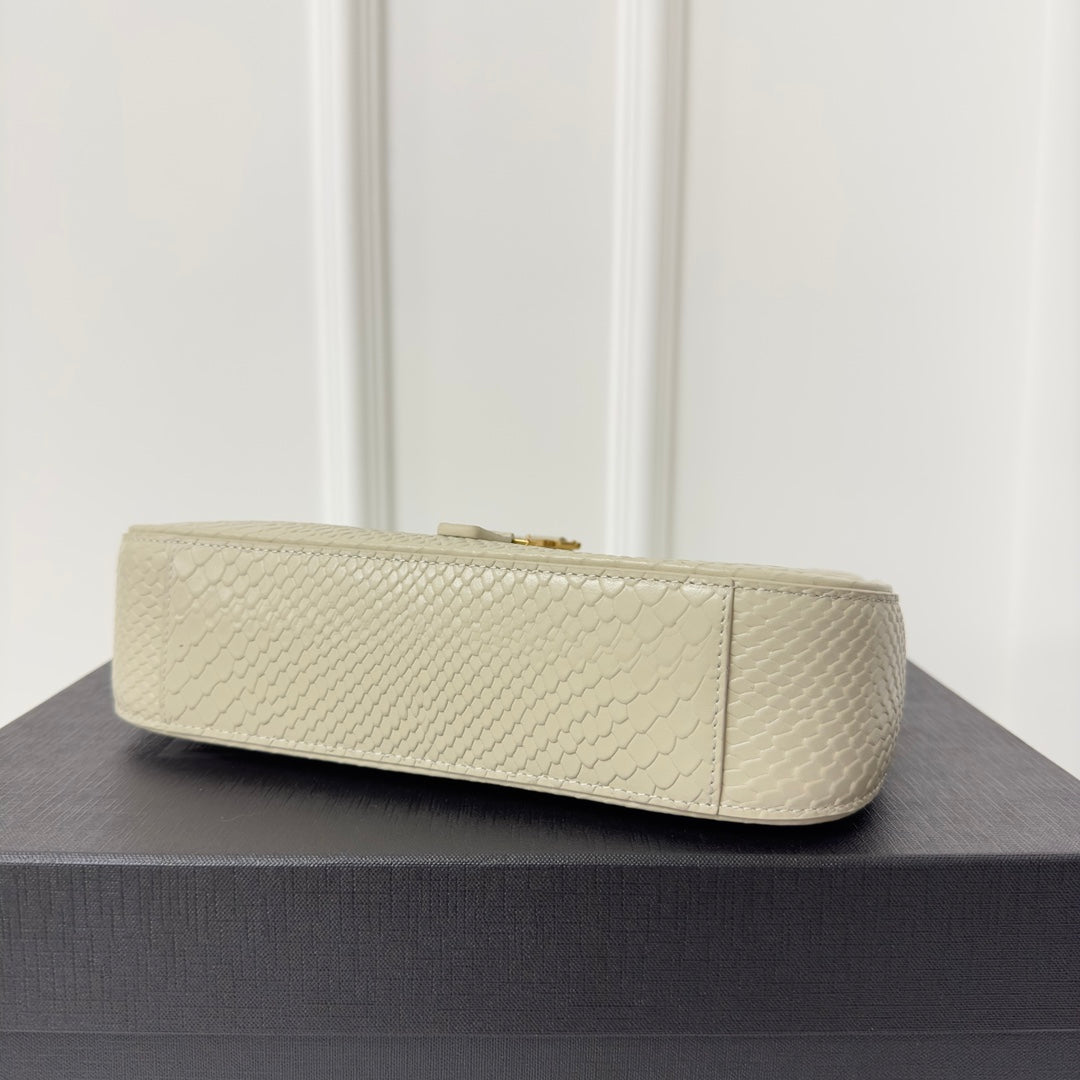SAINT LAURENT LE 5 À 7 HANDBAG 24 IN SNAKE PATTERN WHITE CALFSKIN