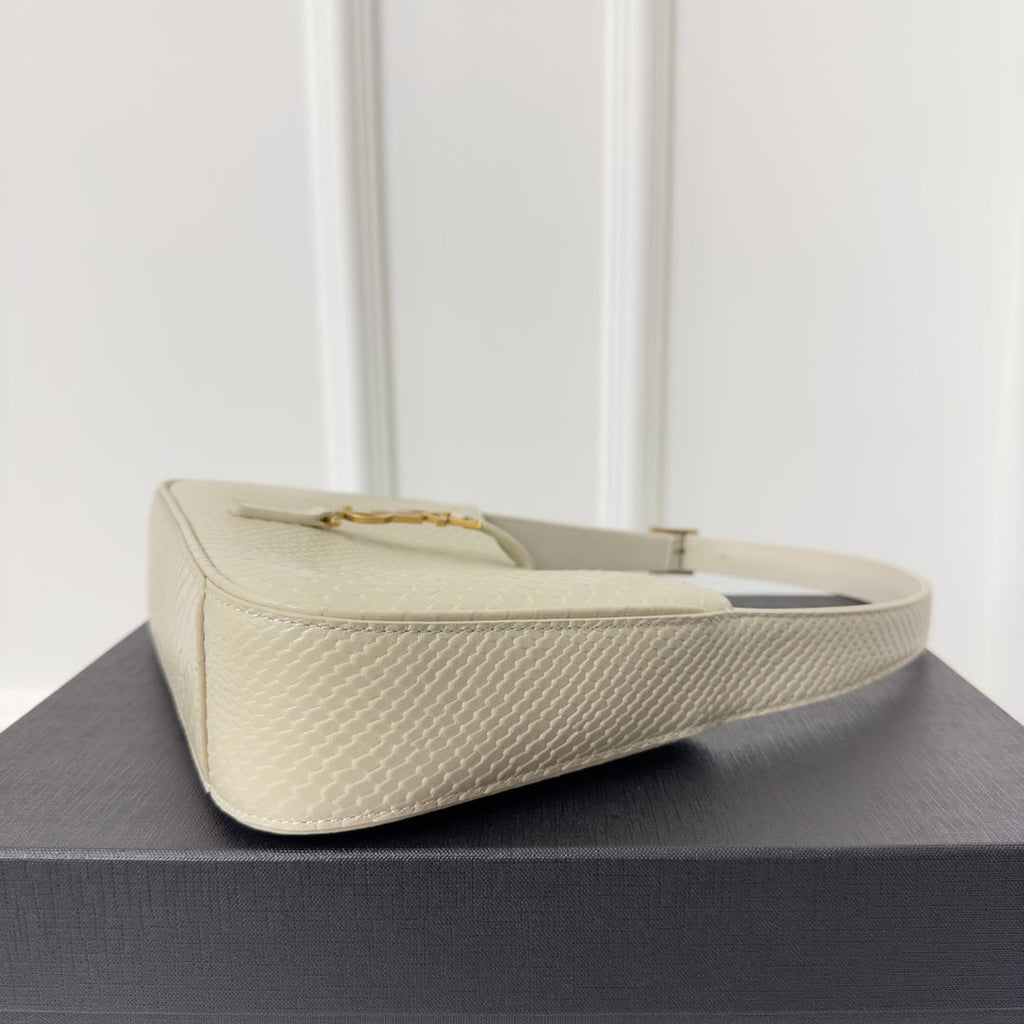 SAINT LAURENT LE 5 À 7 HANDBAG 24 IN SNAKE PATTERN WHITE CALFSKIN