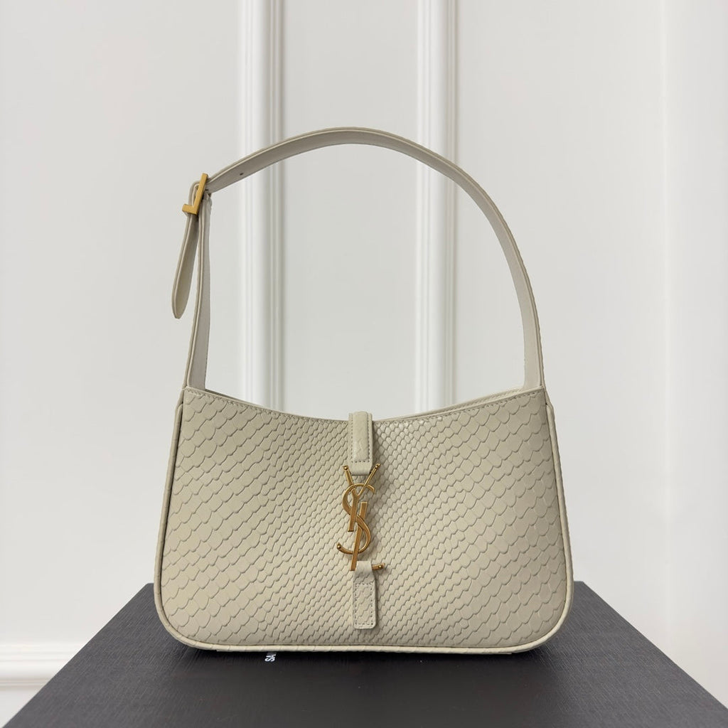 SAINT LAURENT LE 5 À 7 HANDBAG 24 IN SNAKE PATTERN WHITE CALFSKIN