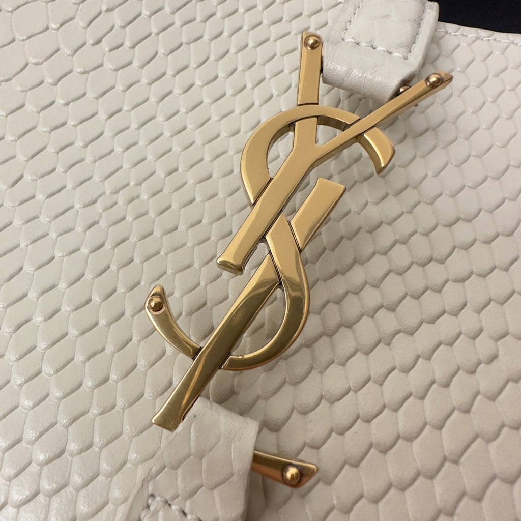 SAINT LAURENT LE 5 À 7 HANDBAG 24 IN SNAKE PATTERN WHITE CALFSKIN