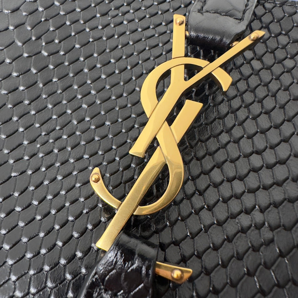 SAINT LAURENT LE 5 À 7 HANDBAG 24 IN SNAKE PATTERN BLACK CALFSKIN