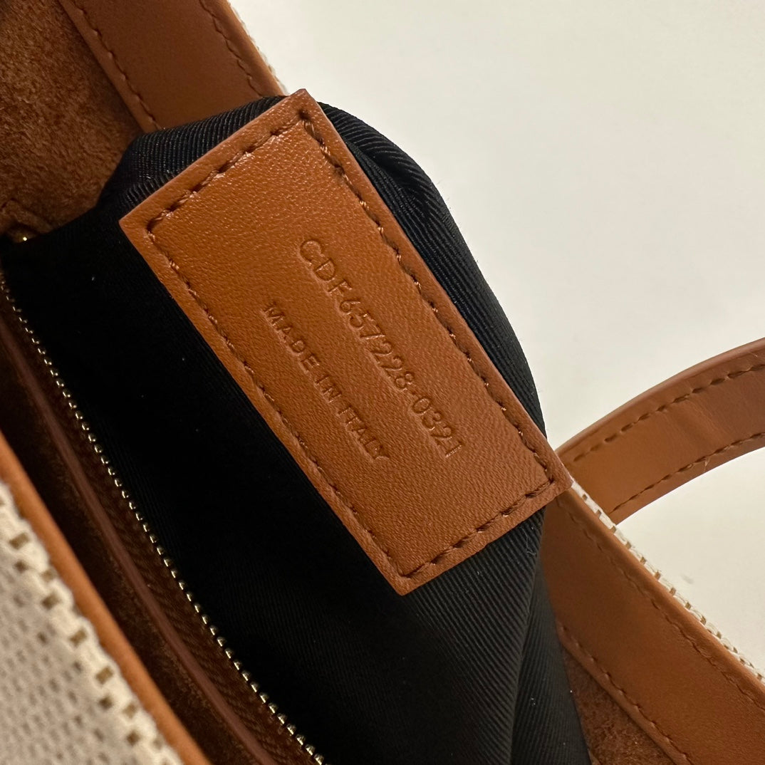 SAINT LAURENT LE 5 À 7 BAG 23 WHITE BROWN CANVAS WITH CALFSKIN
