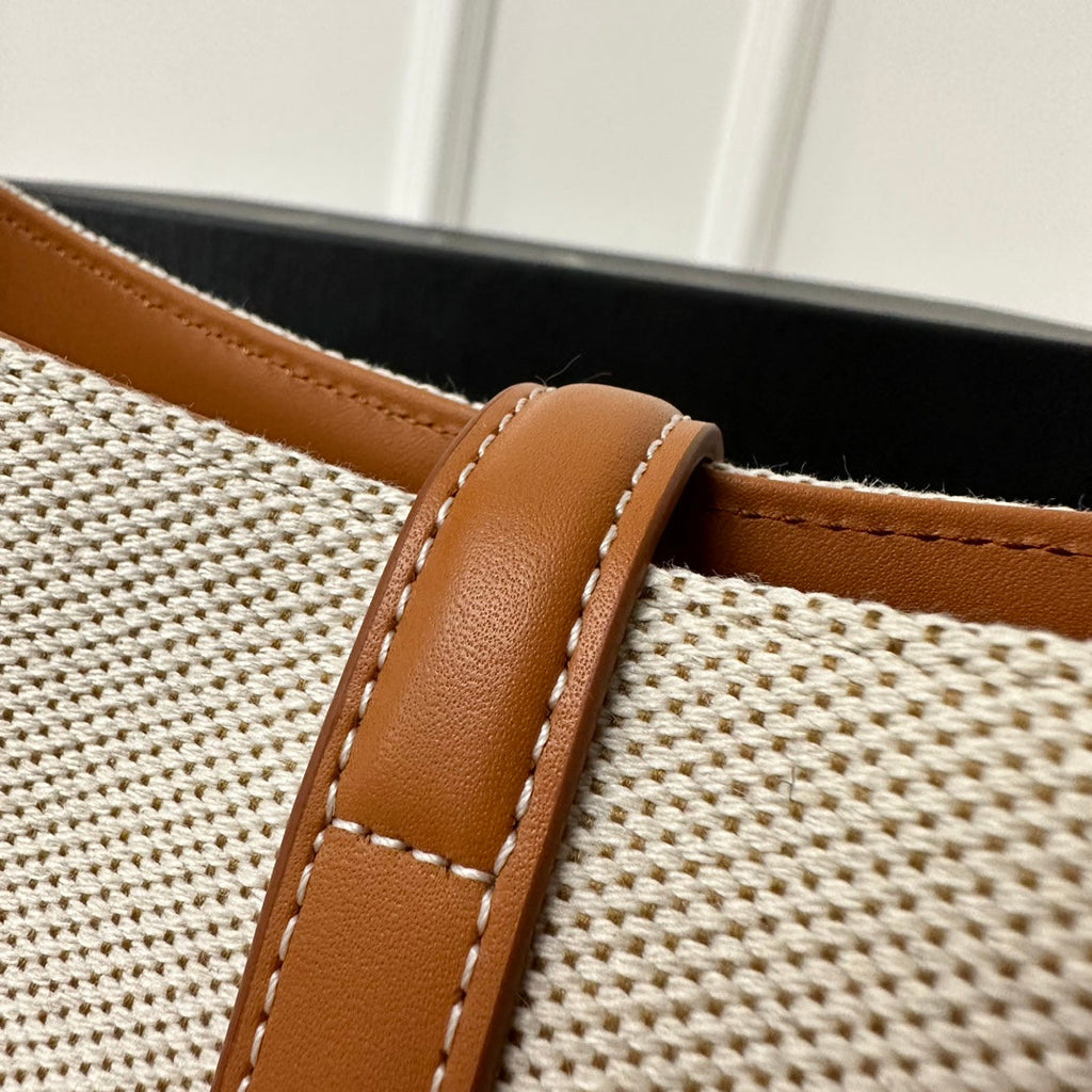 SAINT LAURENT LE 5 À 7 BAG 23 WHITE BROWN CANVAS WITH CALFSKIN