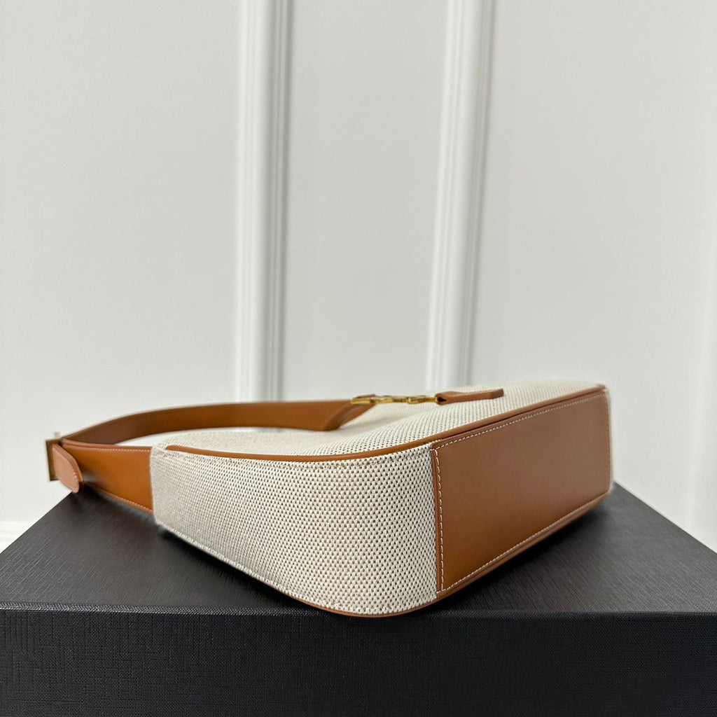 SAINT LAURENT LE 5 À 7 BAG 23 WHITE BROWN CANVAS WITH CALFSKIN