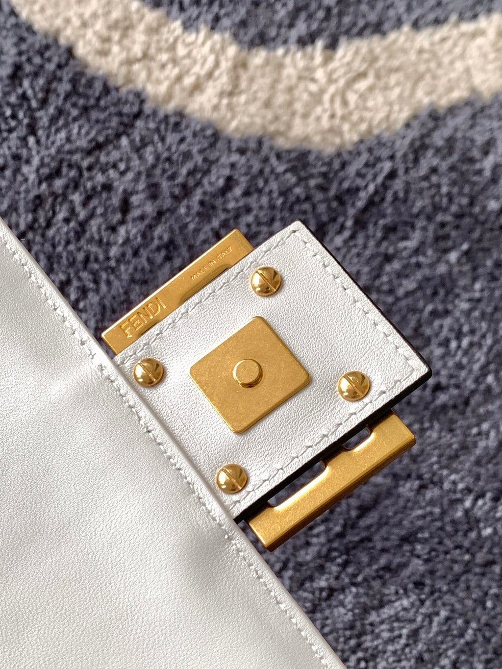 FENDI Fend Baguette 27 Bag With FF Motif White Leather Ghw