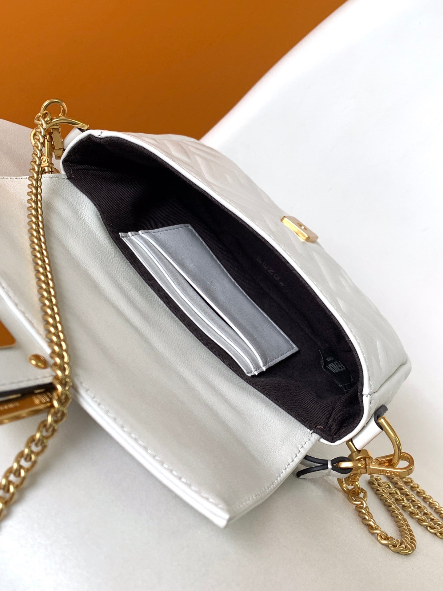 FENDI Mini Baguette Bag 20 With FF Motif White Leather Ghw