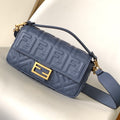 FENDI Fend Baguette 27 Bag With FF Motif Blue Leather Ghw
