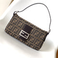 FENDI Fend Baguette 27 Shoulder Bag Brown FF Jacquard Fabric Bag Shw