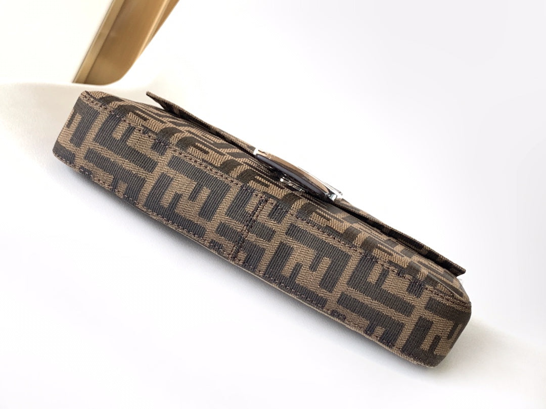 FENDI Fend Baguette 27 Shoulder Bag Brown FF Jacquard Fabric Bag Shw