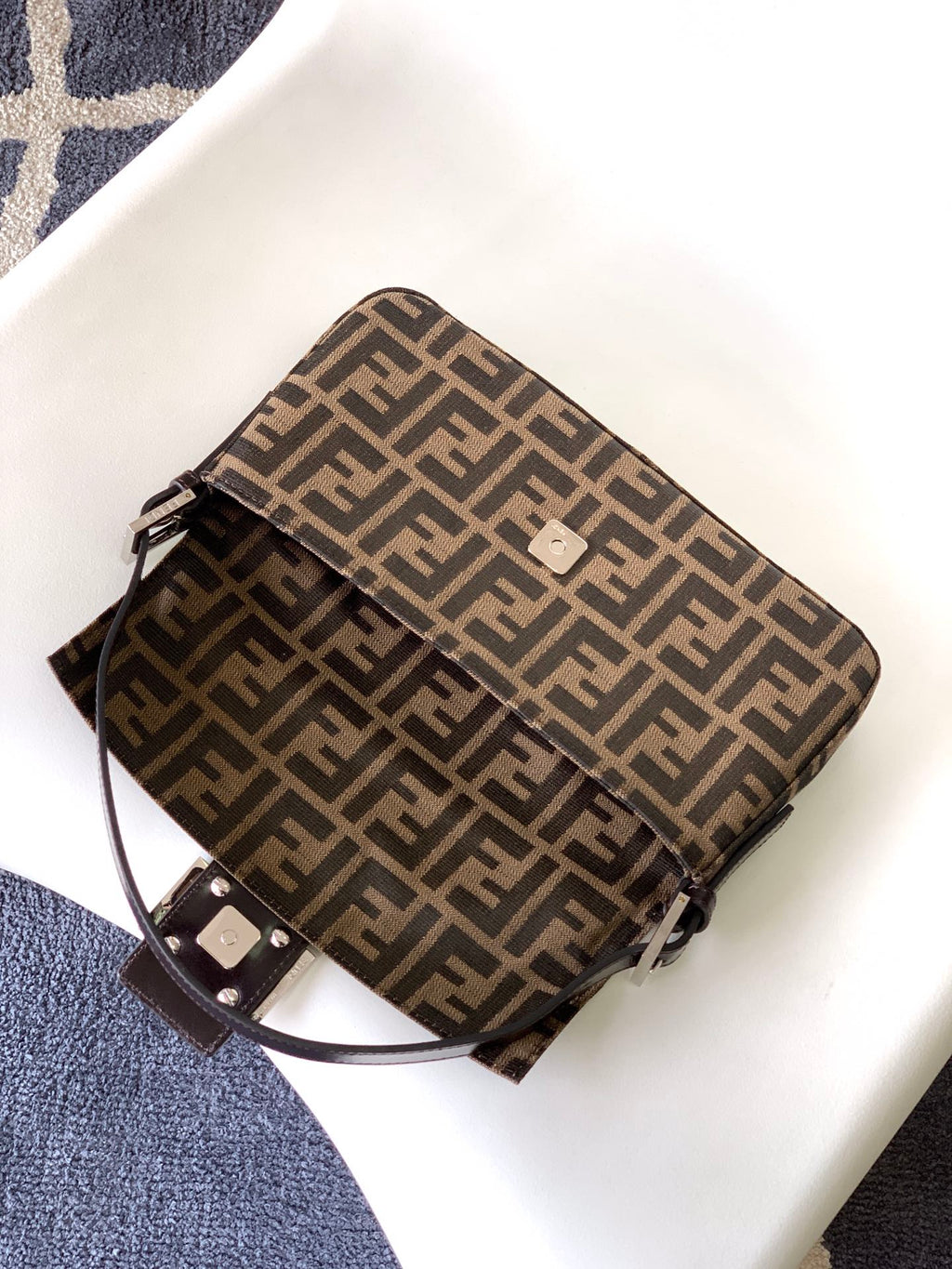 FENDI Fend Baguette 27 Shoulder Bag Brown FF Jacquard Fabric Bag Shw