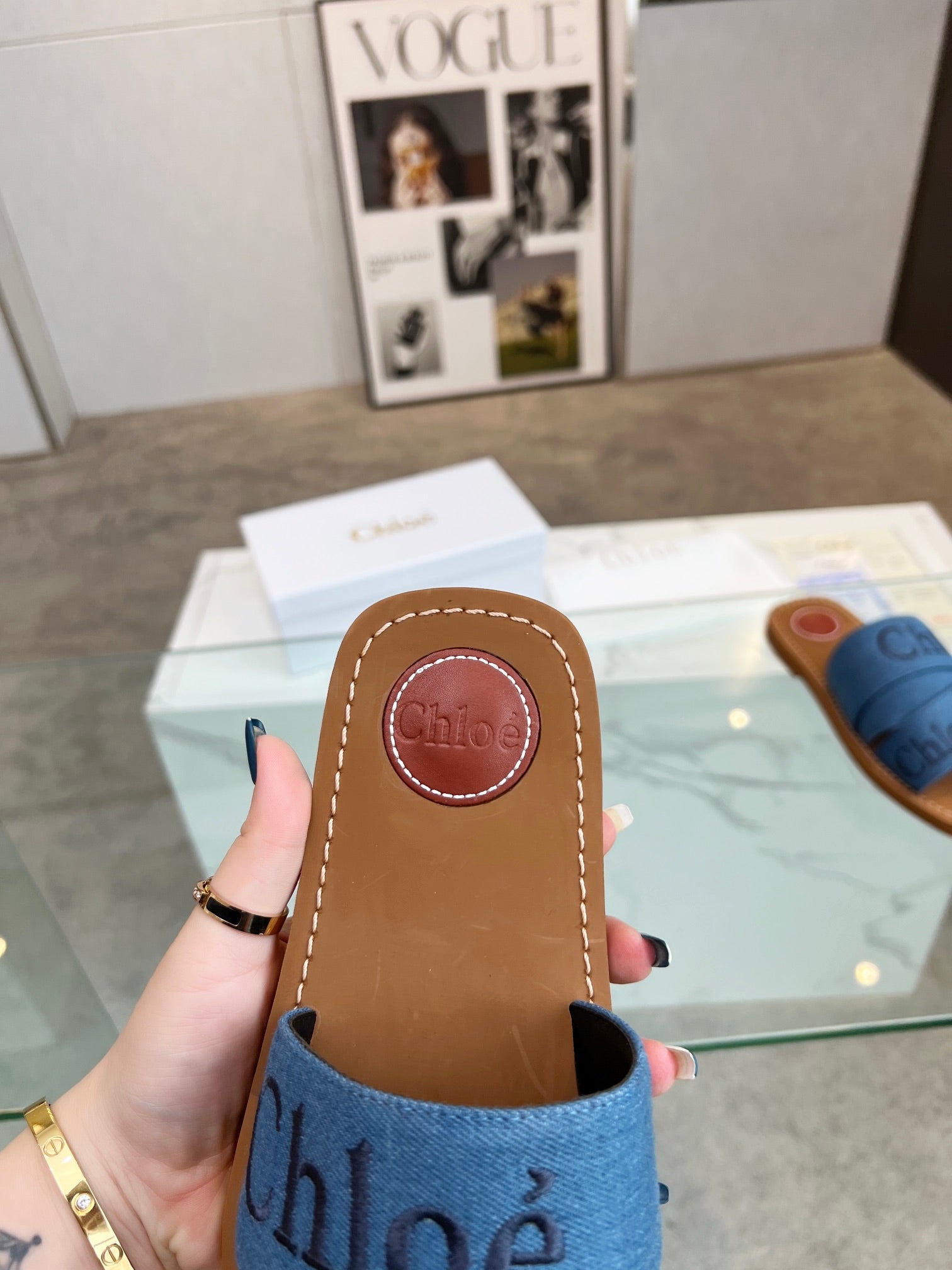 WOODY MULE IN COBALT BLUE DENIM WITH EMBROIDERED LOGO