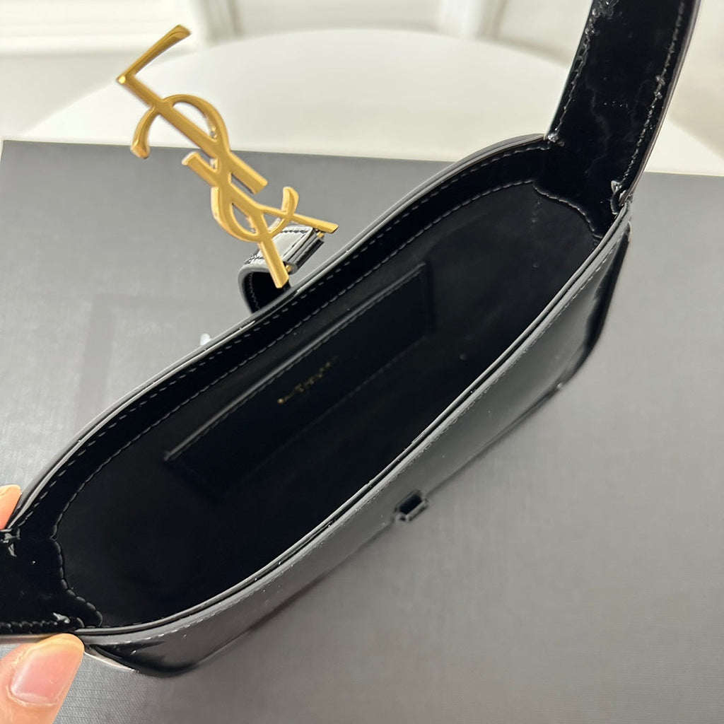 SAINT LAURENT MINI 19 BLACK GLOSSY CALFSKIN HOBO