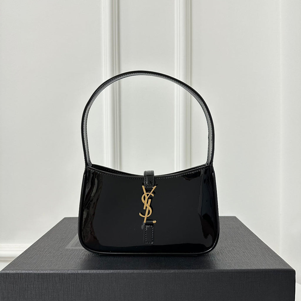 SAINT LAURENT MINI 19 BLACK GLOSSY CALFSKIN HOBO