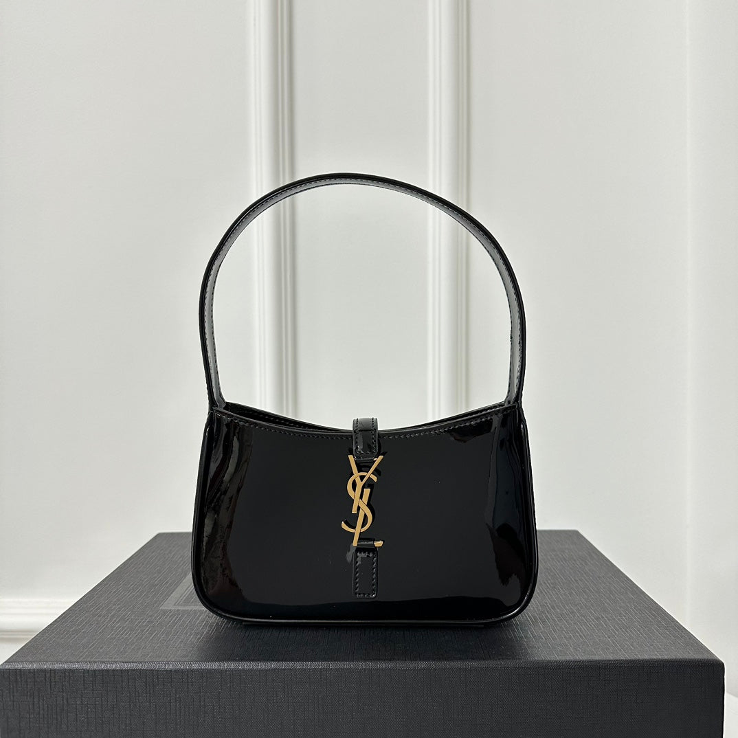 SAINT LAURENT MINI 19 BLACK GLOSSY CALFSKIN HOBO