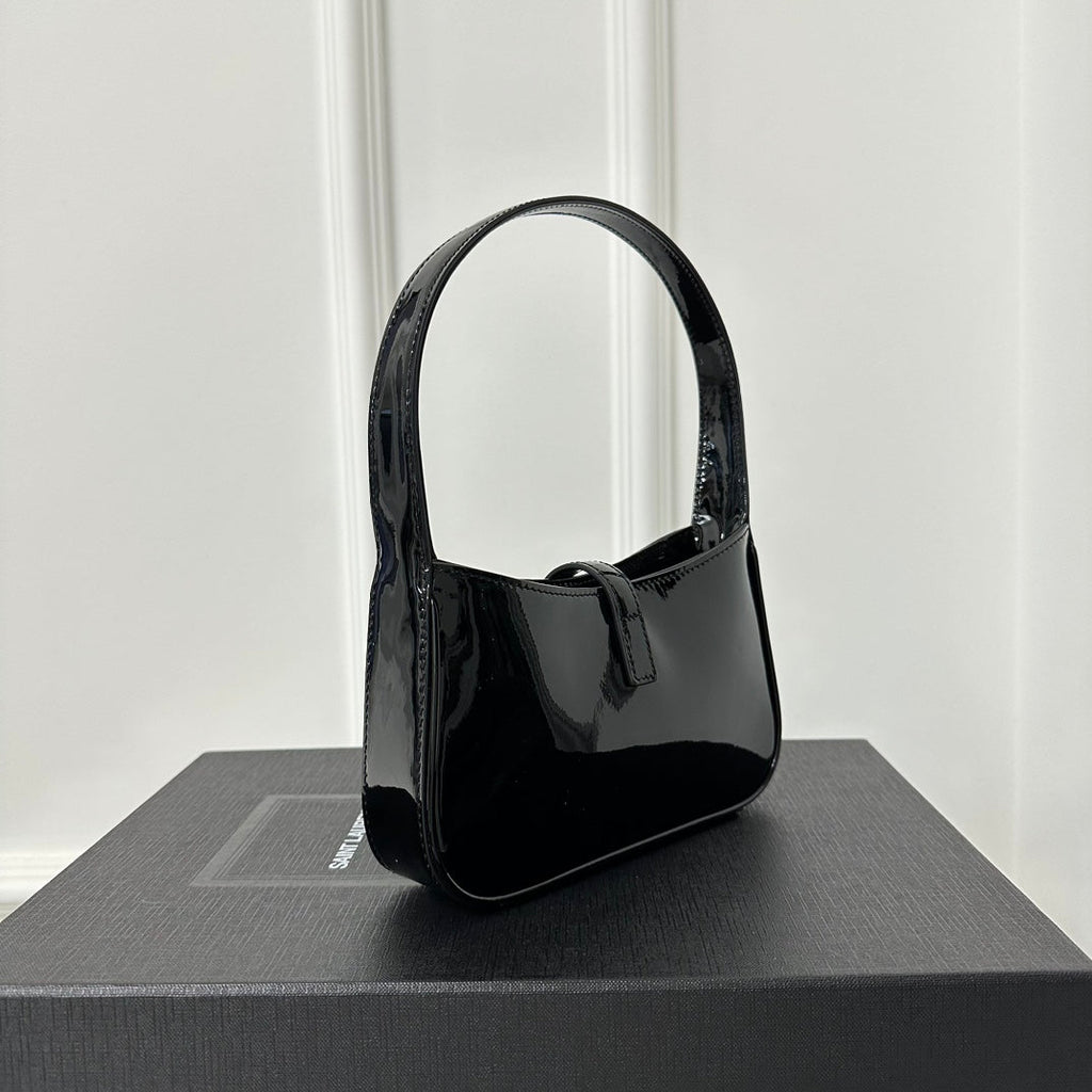 SAINT LAURENT MINI 19 BLACK GLOSSY CALFSKIN HOBO