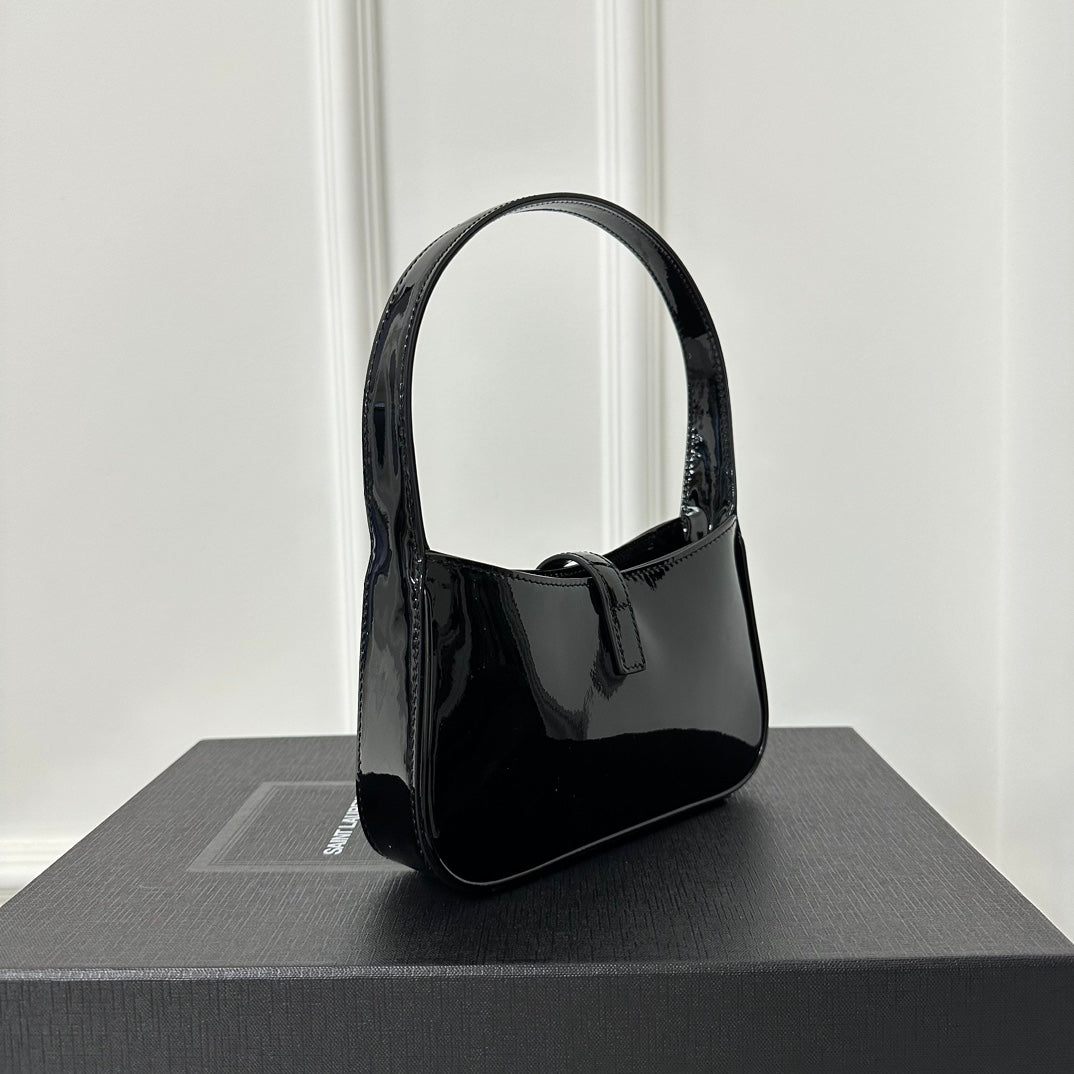 SAINT LAURENT MINI 19 BLACK GLOSSY CALFSKIN HOBO