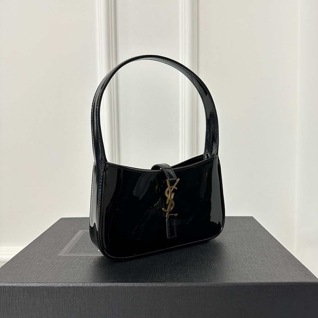 SAINT LAURENT MINI 19 BLACK GLOSSY CALFSKIN HOBO