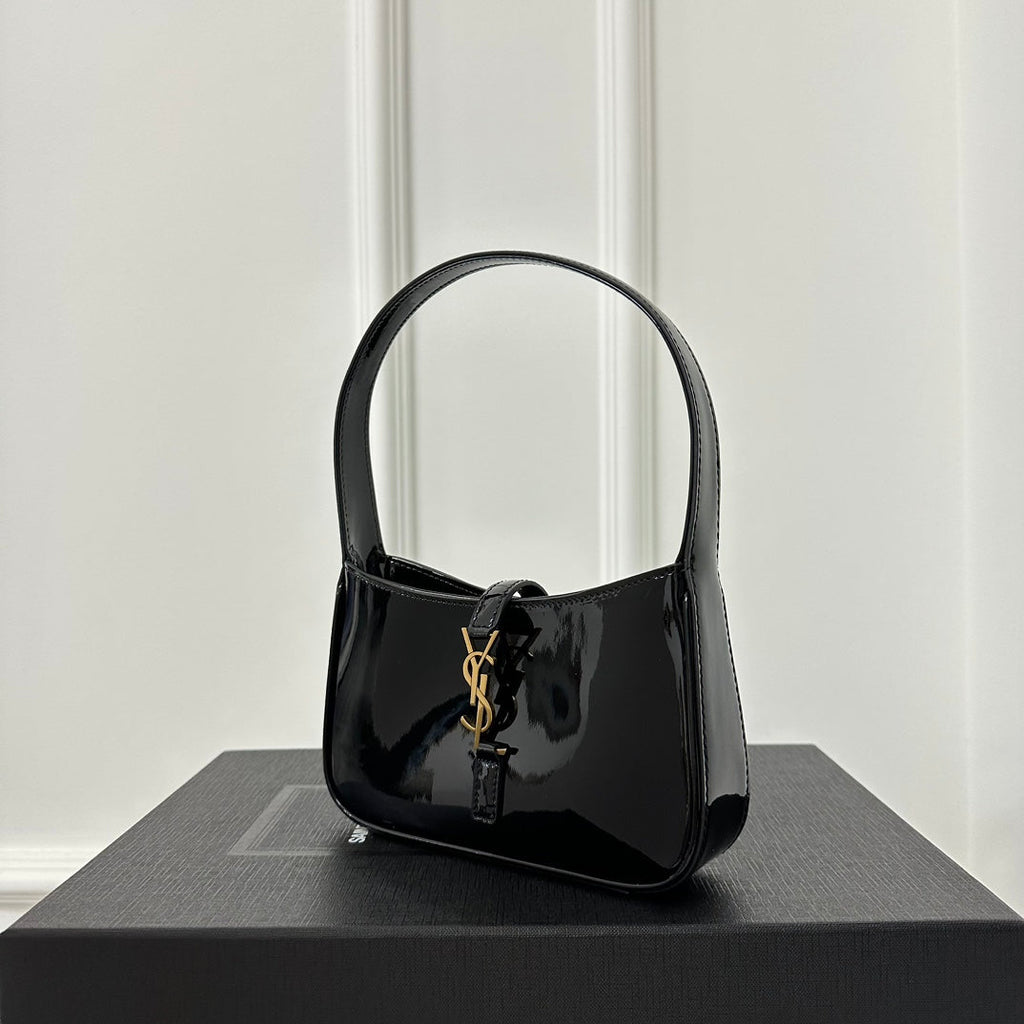 SAINT LAURENT MINI 19 BLACK GLOSSY CALFSKIN HOBO