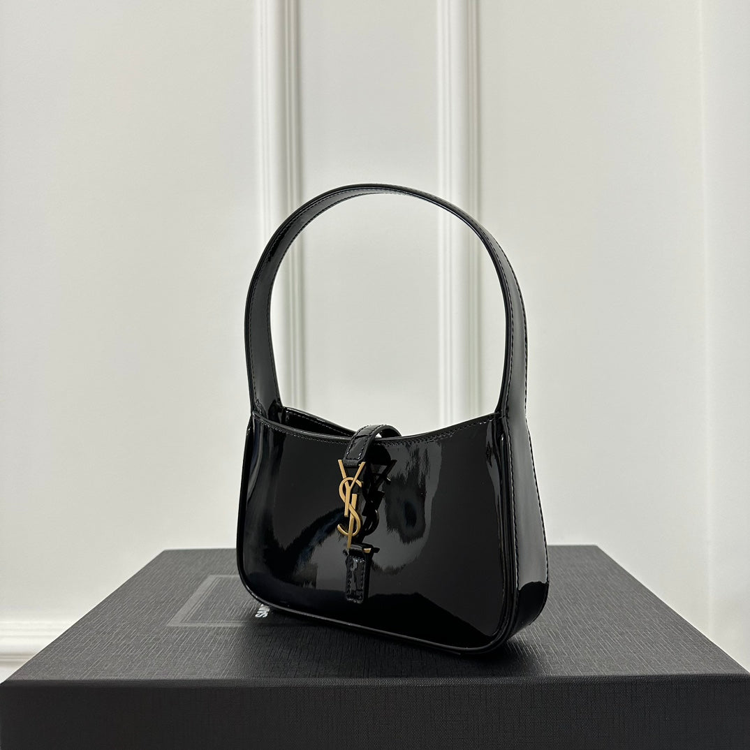 SAINT LAURENT MINI 19 BLACK GLOSSY CALFSKIN HOBO